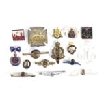 A collection of sixteen assorted military cap and sweetheart brooches.