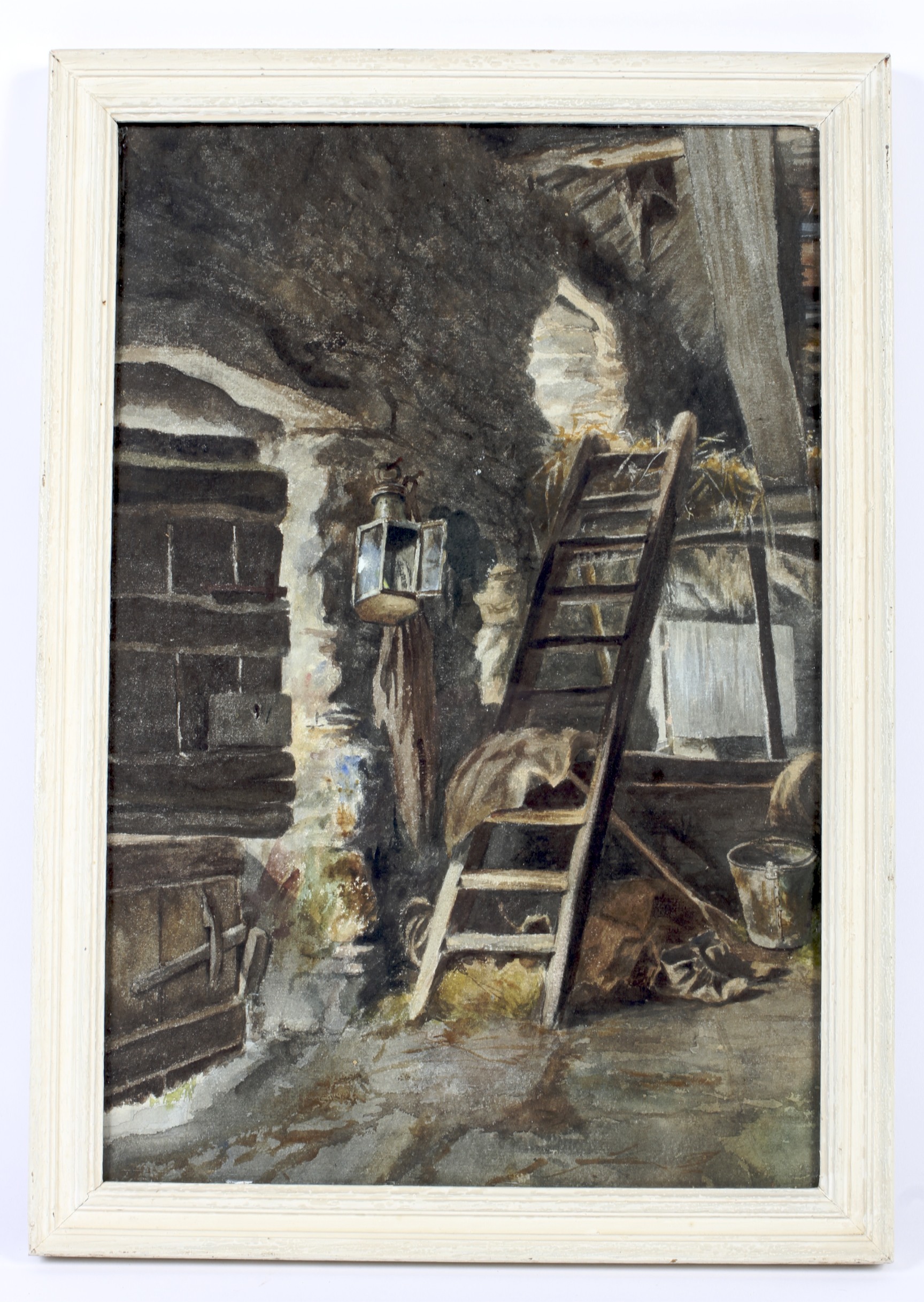 Attributed to ME Cooper RSA (act. 1882-88), a watercolour scene of a hayloft. 29.5cm X 44cm exc.