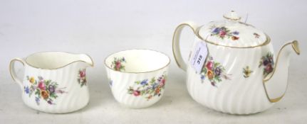 A Minton 'Marlow' three piece china tea set. Comprising a teapot, milk jug and sugar bowl.