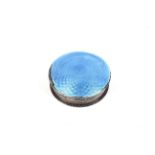 A silver and pale blue guilloche enamelled round box and cover.