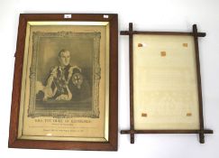 An Arts and Crafts frame wooden frame and a newspaper print of The Duke of Edinburgh.