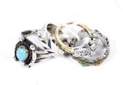 Five assorted white metal dress rings. Some set with stones various styles and ages.