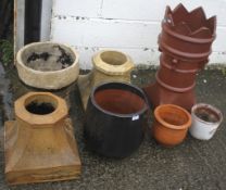 Seven assorted chinmenys and garden pots.
