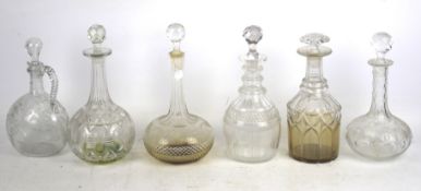 Six Victorian and later glass decanters.