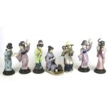 Seven Lladro porcelain figures of Japanese women.