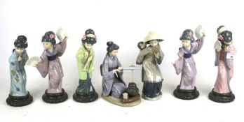 Seven Lladro porcelain figures of Japanese women.