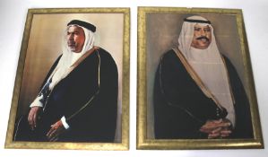Print of a Fahd of Saudi Arabia and one other similar. 88cm x 114cm and 84.5cm x 112cm.