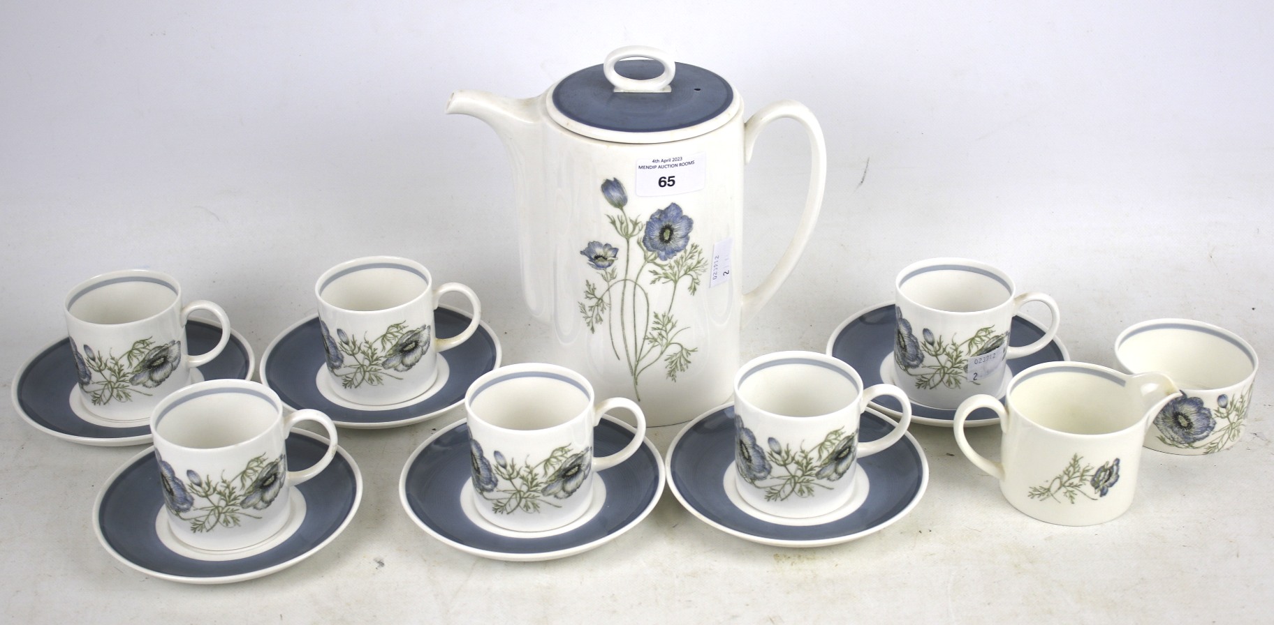 A six piece Suzie Cooper tea service in the 'Glen Mist' pattern.