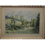 A contemporary print of 'Market Place, Wells, by Sturgeon. 89.5cm x 66.
