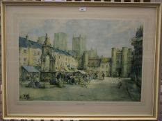 A contemporary print of 'Market Place, Wells, by Sturgeon. 89.5cm x 66.