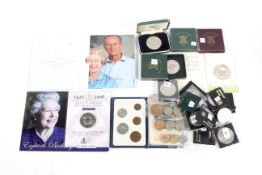 An assortment of mixed coinage. Including three Festival of Britain crowns in original boxes.