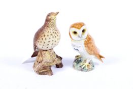 Two Beswick figures. A Barn owl, No 2026 H11.5cm, and a Song Thrush (mat), No 2308, H14.2cm.