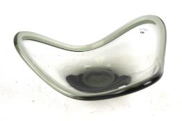 A 1960s Holmegaard (Danish) smoked glass Fionia trefoil shaped shallow bowl by Per Lutken.