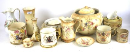 An assortment of 19th century and later ceramics in the Staffordshire pottery blush-ivory ground
