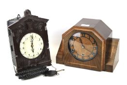 A 20th century Westminster mantel clock and Russian cuckoo clock.
