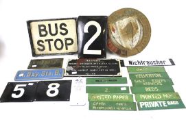 A collection of assorted vintage metal railway related and other signs.