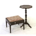 A mahogany Georgian style tilt top wine table and a stool.