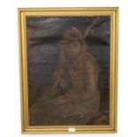 Oil painting of girl. In frame, is slightly damaged, H77cm x W59cm.