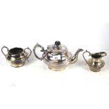 Silver plate tea service. Comprising teapot milk jug and sugar bowl.