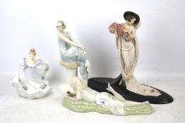 Collection of four porcelain lady figures. Comprising three Royal Doulton and one Tosca.