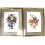 Two framed and glazed prints of still life flowers in vases H68cm x W52cm.