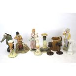 Collection of mixed ceramics. Comprising figurines, candlesticks and jugs, etc.