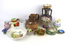 An assortment of vintage mixed ceramics. Including a Doulton salt glazed harvest jug etc. Max.