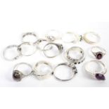 15 assorted silver rings some set with stones, various sizes, 40 grams.