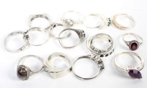 15 assorted silver rings some set with stones, various sizes, 40 grams.
