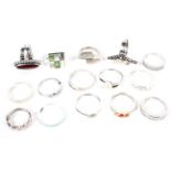 15 assorted silver rings some set with stones various sizes, 63.3 grams.