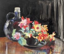 Isabel Joan Clarke Gillian (1894), Still life of Flowers and an Old Flagon, watercolour on paper.
