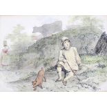 After Edward Purcell (act 1812-1831), coloured print of a milkmaid and seated youth, in landscape.