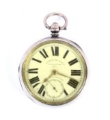 A 19th century silver cased open face pocket watch. 'Coastguard Watch, J. N. Masters, Rye'.