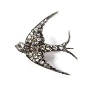 A late Victorian rose diamond swallow brooch.