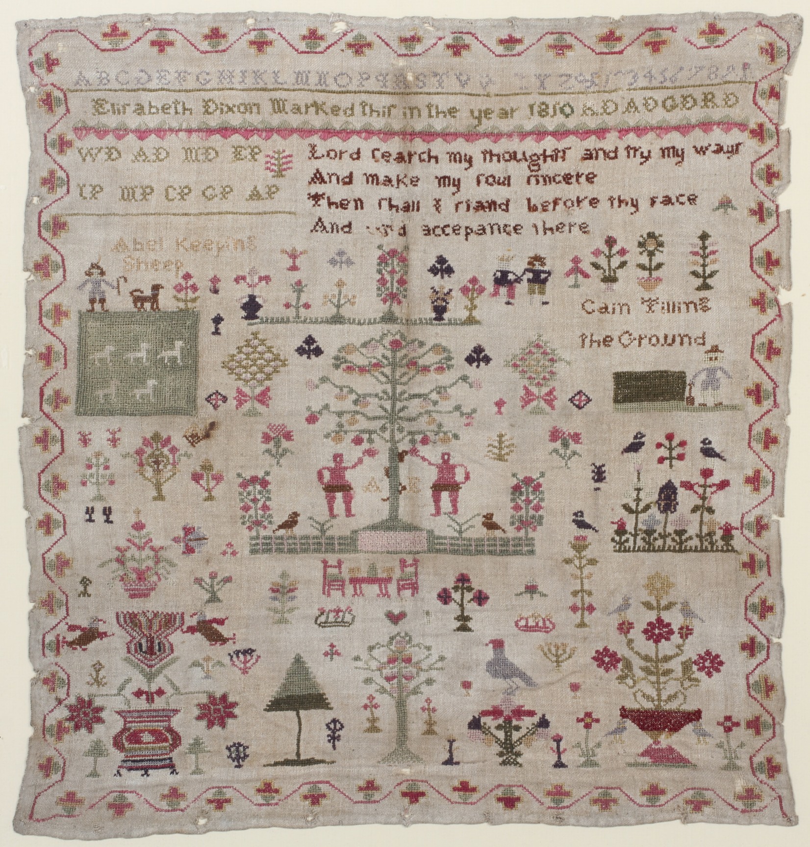 An early 19th century sampler by Elizabeth Dixon dated 1810.