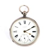 A 19th century silver cased pocket watch. A fusee movement engraved J W Benson, London.