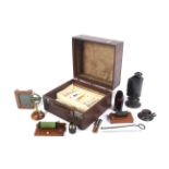 A group of scientific instruments in a case.