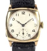 Gentlemans 9ct gold cased wristwatch having white enamel Arabic dial