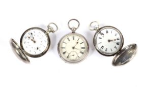 Three assorted 19th century silver cased pocket watches.