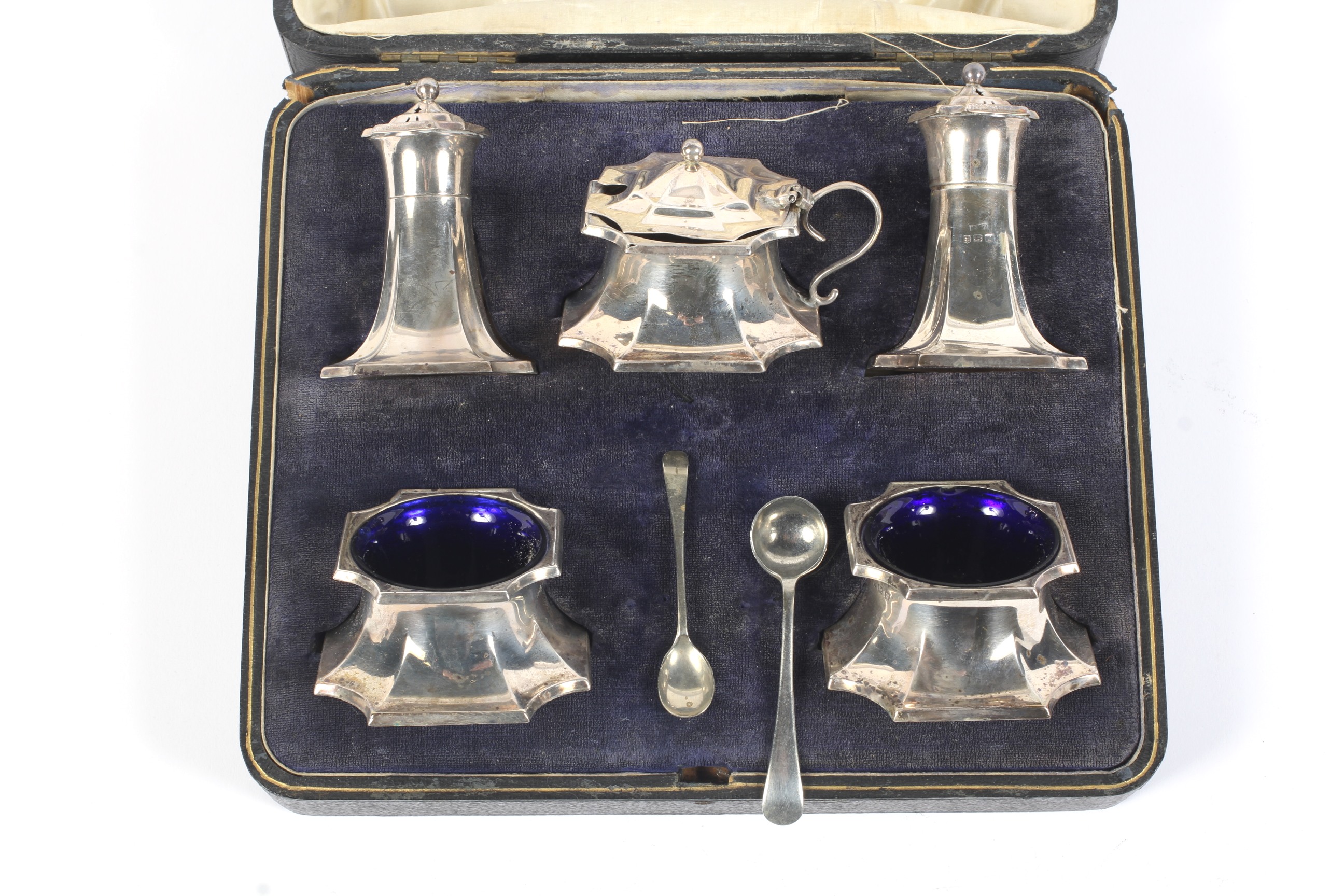A silver five piece cruet set, in a case. - Image 2 of 3
