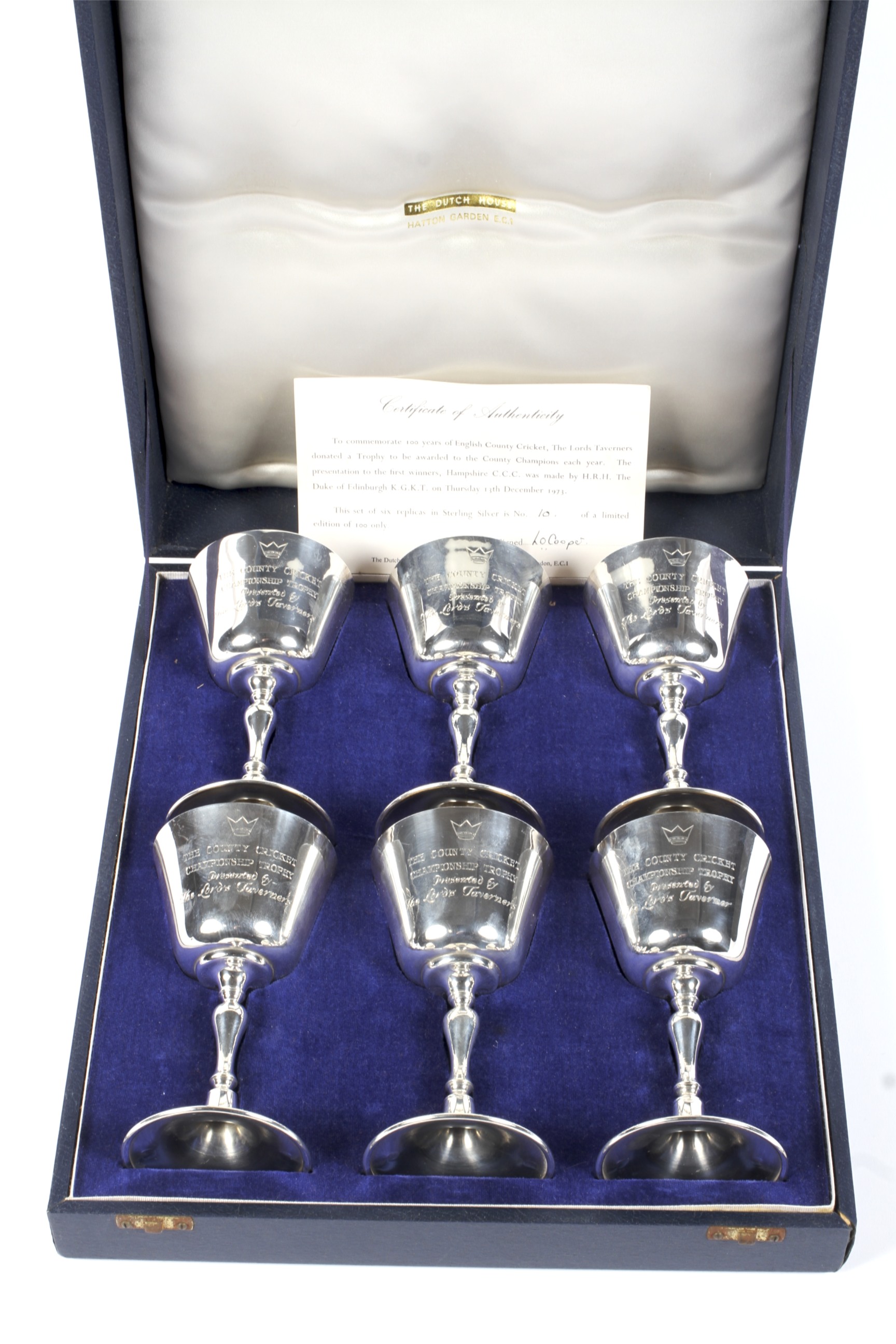 A set of six silver goblets to Commemorate 100 years of English County Cricket. - Image 2 of 4