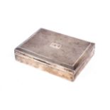 A silver engine turned rectangular cigarette box. Engraved with initials 'H.R.