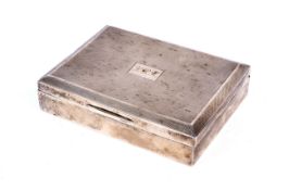 A silver engine turned rectangular cigarette box. Engraved with initials 'H.R.