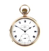 Swiss for Thos Russell & Son, Liverpool, a 9ct gold cased open face keyless pocket watch,