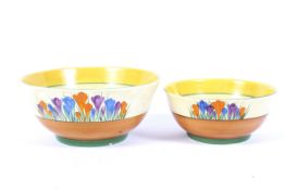 Two Clarice Cliff Crocus pattern bowls.