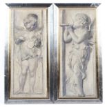 Two framed oil on panels of Victorian style musical putti.