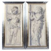 Two framed oil on panels of Victorian style musical putti.