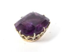 A vintage gold and cushion-shaped amethyst single stone pendant.