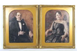 A large pair of Edwardian style lacquered prints of a gentleman and his wife on board.