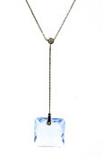 A modern Italian 18ct white gold, blue synthetic spinel and diamond pendant necklace.